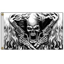Große Biker Chopper Skull Guns Totenkopf Pistolen Flammen Flagge Fahne Banner