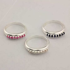 3tlg. Ring Set Saphir 925 Sterling Silber Gr. 57