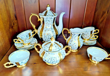 Mokkaservice Porzellanfabrik Unger & Schilde Röschitz 17 Teile Goldmalerei
