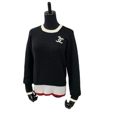 CHANEL Vintage Coco Mark Kaschmir Pullover Strick Schwarz Gebraucht