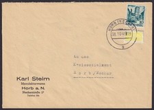 F. Zone Württemberg Ortsbrief HORB 8.10.49 mit Wohnungsbau-Abgabe  [075]