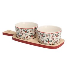 Servierschälchen Snackschälchen 2er Set Porzellan Schälchen 9x9x5 cm mit Tablett