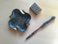 Schreibtischgarnitur Aschenbecher Brieföffner Streichholzetui antik