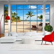 Vlies Fototapete Wandtapete Wandbilder 3D Effekt Fenster Sommer Strand 1912