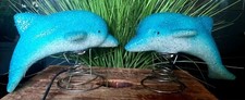2 Glitzer Delfin-Lampen, vintage, Hersteller Humo, türkis-weiß, Deko, Nachtlicht