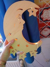 Holz Mond Lampe mit Sternen und Lichterkette