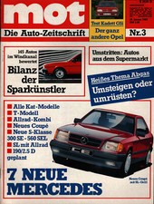 Zeitschrift MOT Auto #3 von 1985 Opel Kadett GSI Mercedes SL 300 SE 190