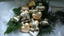12 Weihnachtskugeln--Herz--ca.4 cm-Glas-Kugel-gold--Baumschmuck--Dekoration--neu