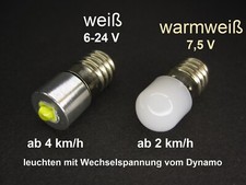 LED Birnen Lampen E10 für Fahrrad Dynamo
