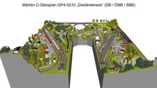 GP4-0210 Märklin C-Gleisplan Dreiländereck (400x350x400) U-Form, DIN A4 Color