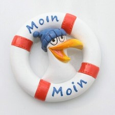 Deko-Magnet Rettungsring Ø 6 cm Möwe Moin Moin Polystone