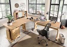 Schreibtischkombination Massivholzholu inkl. Container Wildeiche geölt Eiche NEU