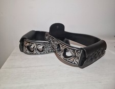 Western Steigbügel Westernsteigbügel Silber Schwarz Poker Herz Caro Gravur