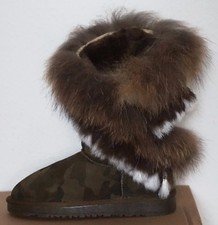 Camouflage Fellstiefel Boots Fell Stiefel Echt Leder Army Pelz Echtfell Neu 36