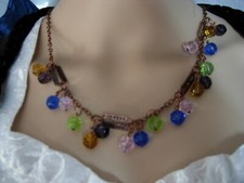 CoSi's Kette + Ohrringe UNIKAT Glasperlen bunt Kupfer Rasierklinge ausgefallen