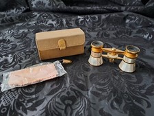 Altes Perlmutt Opernglas vergoldet Theaterglas mit Etui 