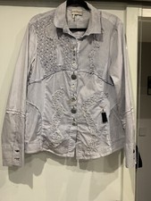 Elisa Cavaletti Damen Bluse Gr. XXL  Hellblau,Langarm Spitze Baumwolle Elasthan