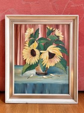 Ölbild 1961 Sonnenblumen Gemälde Original handgemalt Unikat gerahmt 59cm x 49cm