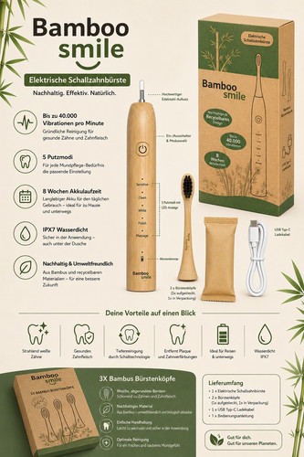 Bamboo smile schallzahnbürste - bamboo,