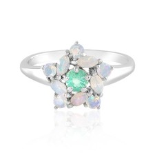 Cavill Ring Sterlingsilber Blütenform mit 0,23ct Smaragd und 0,64ct Opal-