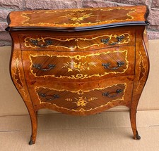 Antik Massivholz 3 Schubladen Intarsien Kommode 87 cm Hoch