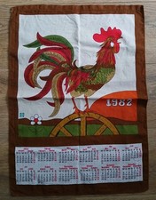 Vintage Kalender 100 % Baumwolle  Küchenkalender 1982, Hahn, Hand-/ Geschirrtuch