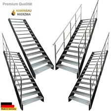 Premium Stahl-Treppe 14 Stufen Breite 60-140cm H:266cm Geländer Wange Anthrazit