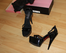 Original PLEASER Poledance Schuhe Lack High Heels Gr. 37,5 Schwarz Rot Riemchen