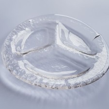 Pukeburg Art Glas Servierplatte Eisstruktur drei Schalen Schale 23cm Skandinavien