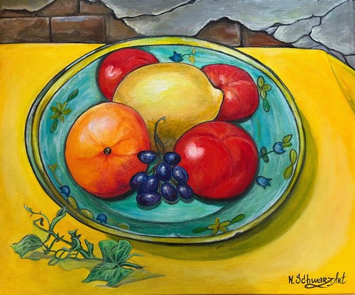 Gemälde stillleben obstschale - gemälde,