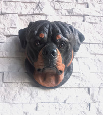 REALISTISCHER BEMALTER STEIN ROTTWEILER HUNDE HUNDEKOPF WANDSKULPTUR GARTEN ORNAMENT