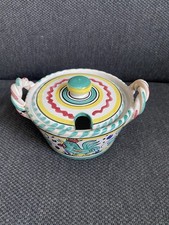 Deruta Keramik Italien grüner Hahn Zuckerdose / Konfitüredose Marmeladedose