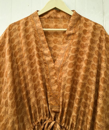 Pure seide kaftan brown - seide, lang