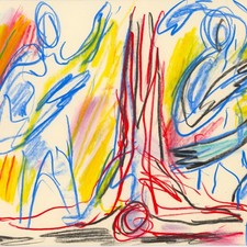 Hermann Krauth Folterung Vorzeichnung Skizze Wachsstifte Postwar signiert 1984