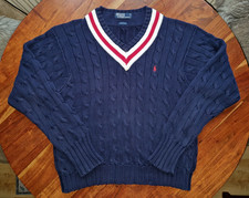 Original Polo Ralph Lauren Herren Pullover Cricket Gr. M / L  blau rot weiß