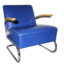 Thonet S 411 Freischwinger Sessel – Bauhaus Design Klassiker – Echtes Leder Blau