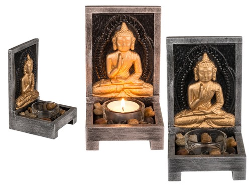 Holz teelichthalter buddha mit - teelichthalter,