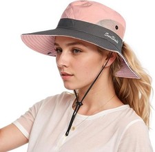 Sonnenhut Damen UV Schutz Hut Faltbar Wanderhut Gartenhut Boonie Fischerhut Rosa