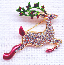 Weihnachtsbrosche Schmuck Hirsch mit Strass Anstecknadel Weihnachtsgeschenk Neu