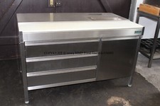 MOHN Edelstahl Tisch mit Schneidbrett, 140x80 cm, Schneidetisch, Arbeitstisch