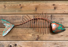 66cm recycled metall fisch wand bild relief garten deko grün kupfer maritim See