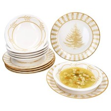 12tlg Tafelservice WALD OCKER 6 Personen Essteller Suppenteller Weihnachten 