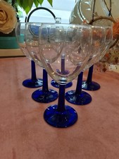 6 Luminarc Weingläser mit blauen Stiel,  16,5 cm hoch, Öffnung 7 cm Ø