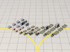 Militär TUG & DOLLY ULD Cargo Trailer (6x grün) Flughafen GSE Modell Maßstab 1:400