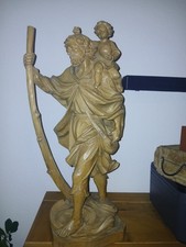 Handgeschnitzte Holzfigur "Heiliger Christopherus", Echtholz