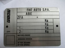 Typenschild FIAT Auto Schild ZFA  blanko 124 Spider 131 132 Ducato s103 s102