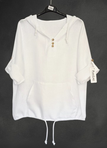Leinenbluse mit kapuze - mit, weiß