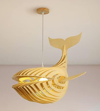 große Fisch-Hängelampe im japanischen Stil Wal-Holz-Hängeleuchte Wal Deko Holz