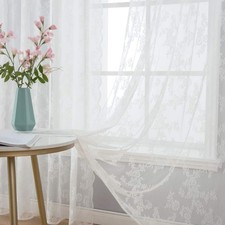 Spitzengardinen, Blumenmuster, transparent, gewellt, 2er Pack, weiß