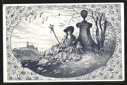 Künstler meissen dame - künstler-ak, mit